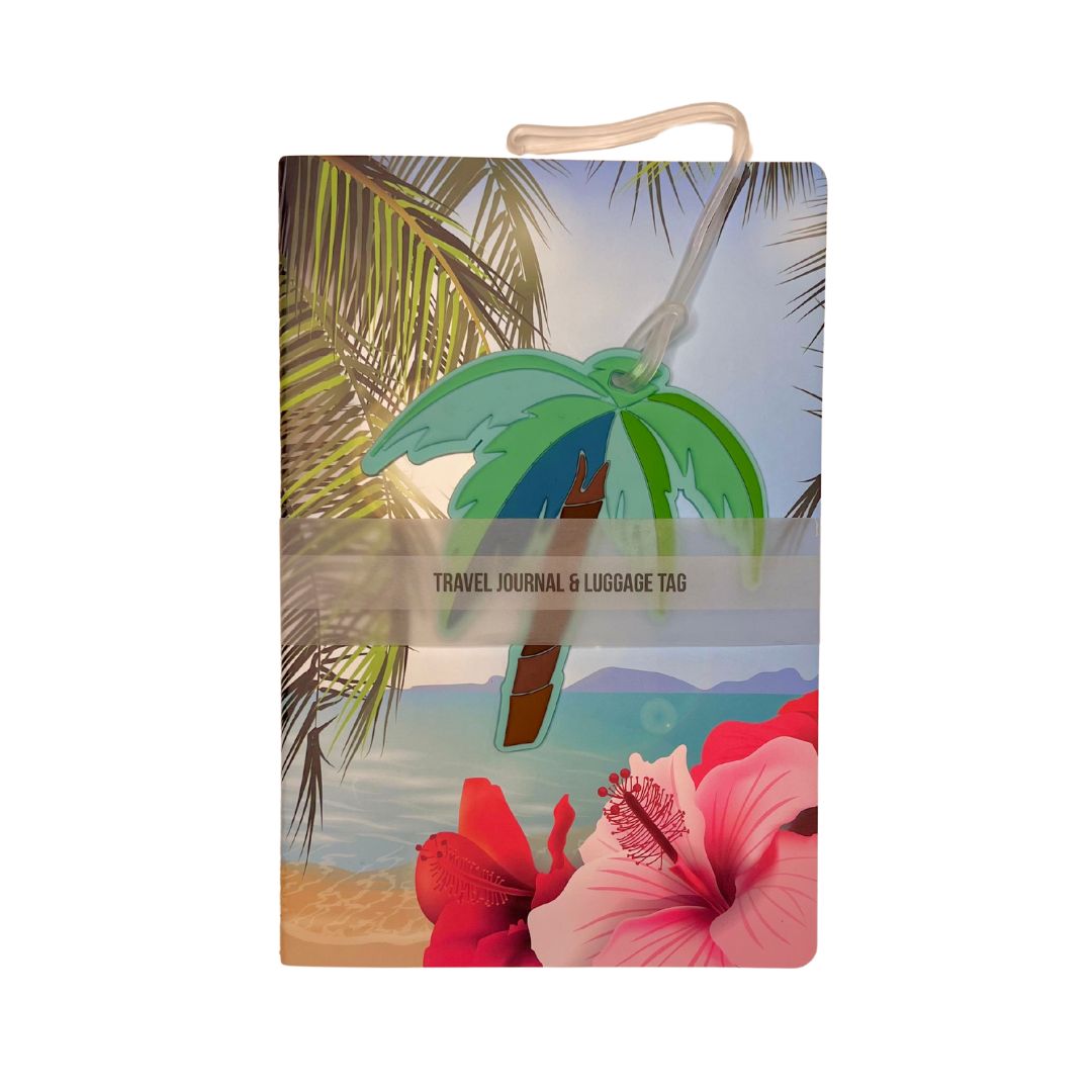 Tropical Travel Journal & Palm Tree Luggage Tag Set