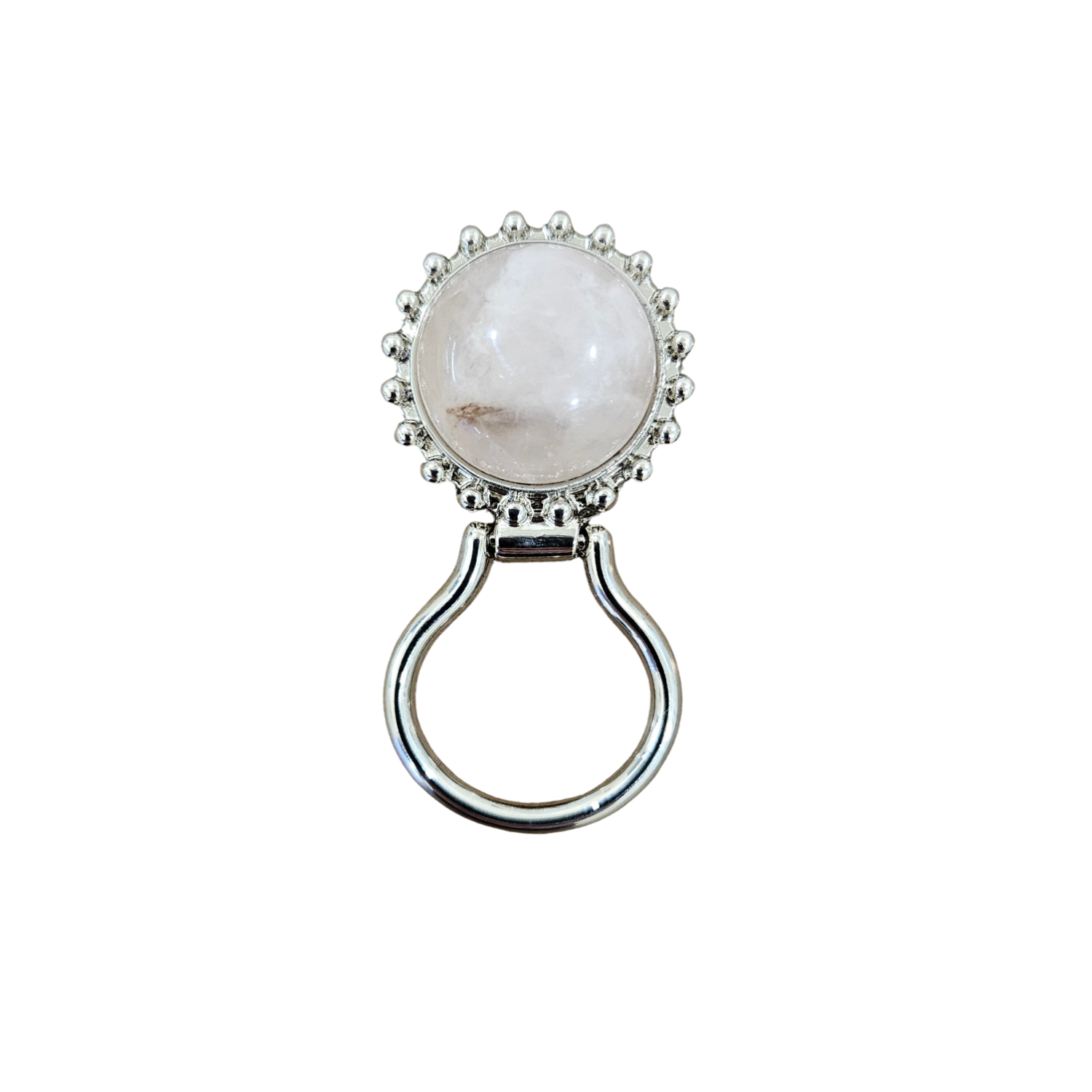 Rose quartz beaded eyeglass hanger with decorative metal accents