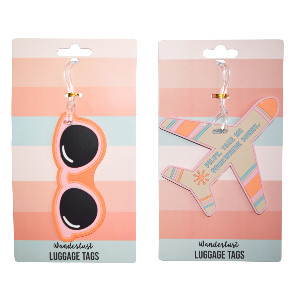 Sunny Plane & Sunglasses Silicone Luggage Tag Set of 2