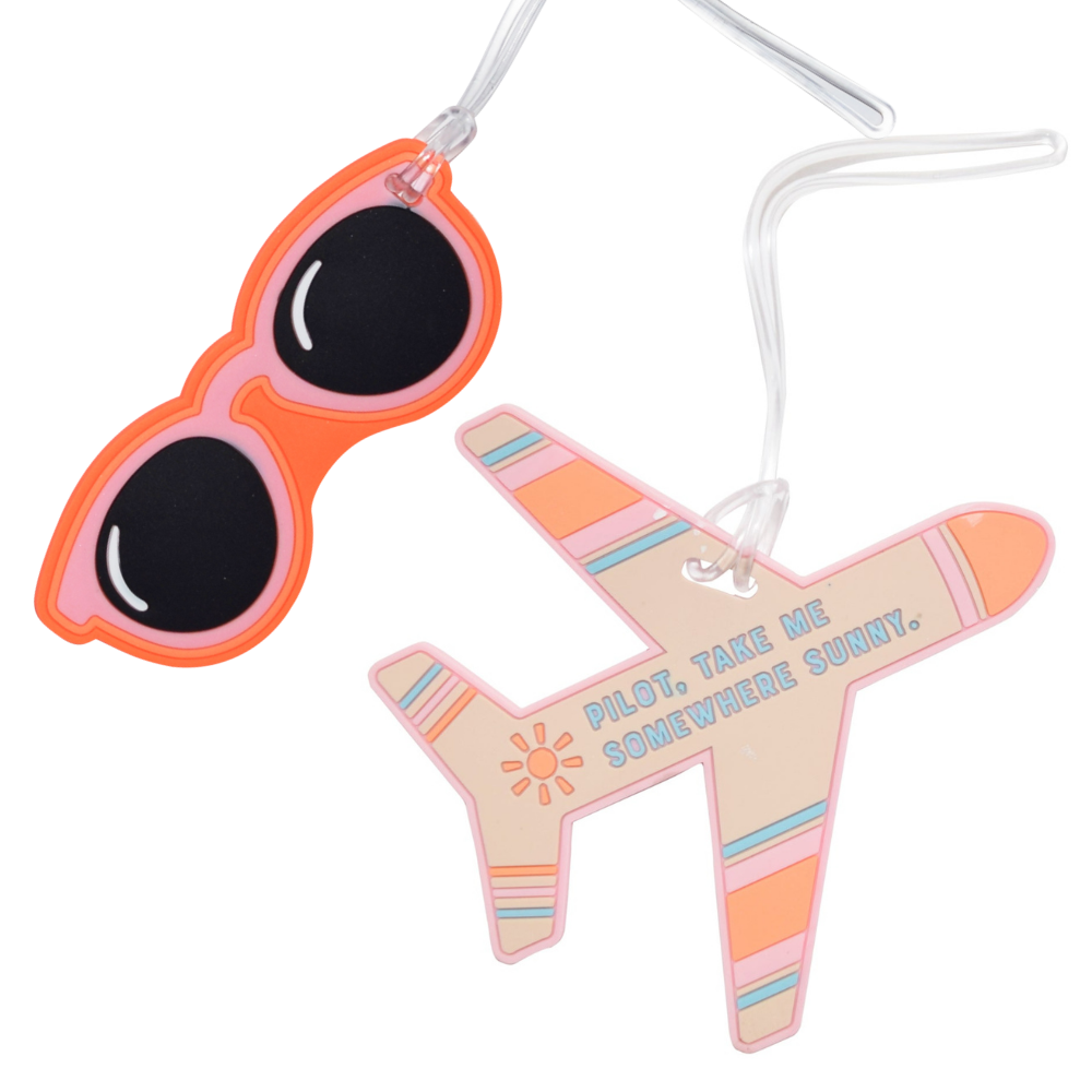 Sunny Plane & Sunglasses Silicone Luggage Tag Set of 2