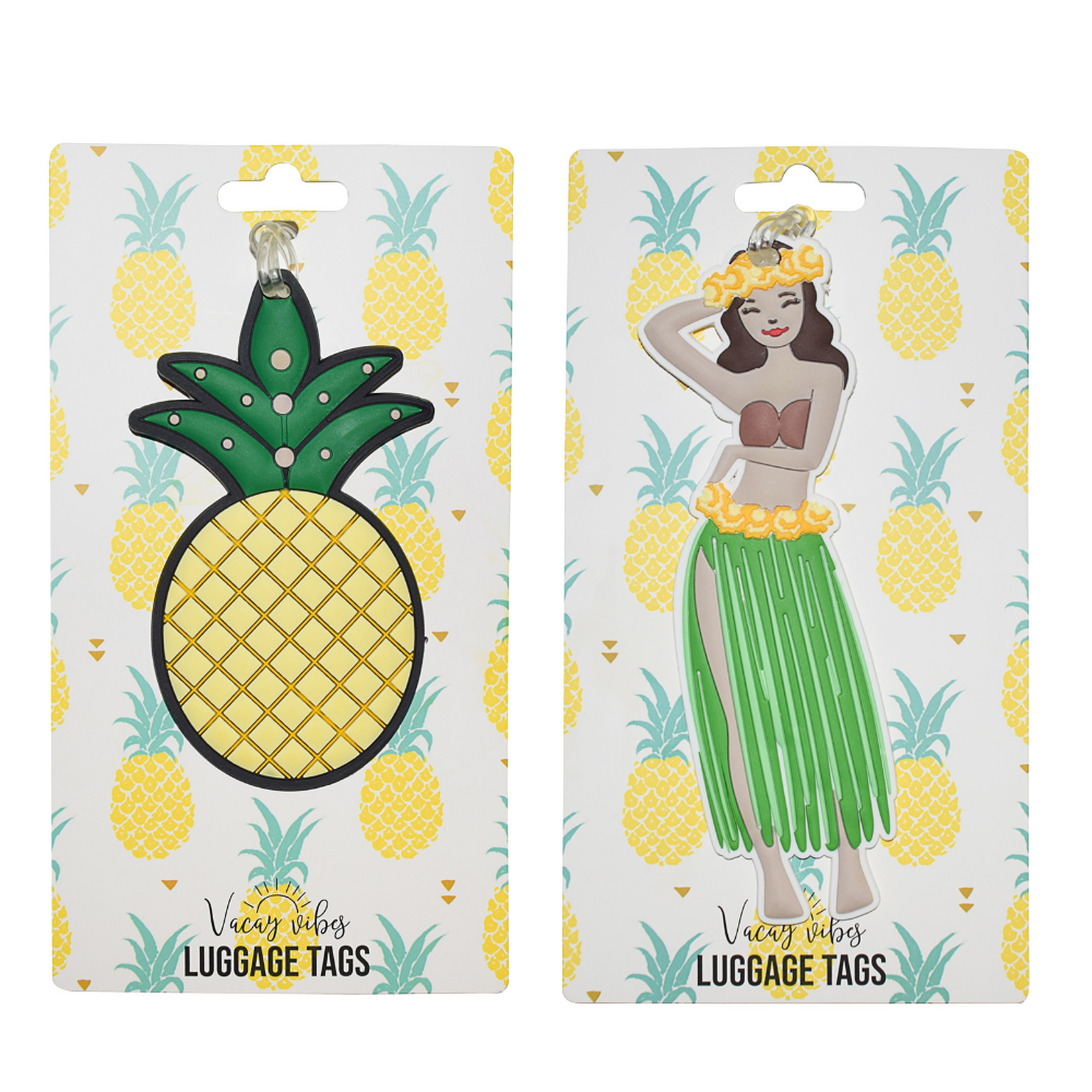 Pineapple & Hula Girl Silicone Luggage Tag Set of 2