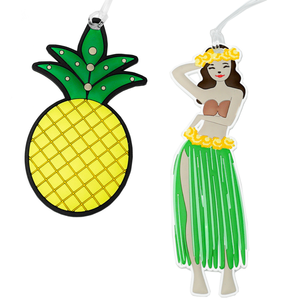 Pineapple & Hula Girl Silicone Luggage Tag Set of 2