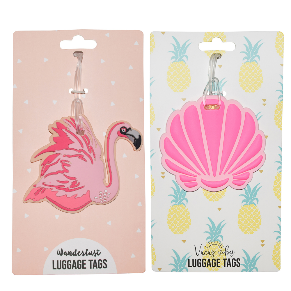 Seashell & Sophisticated Flamingo Silicone Luggage Tag Set of 2