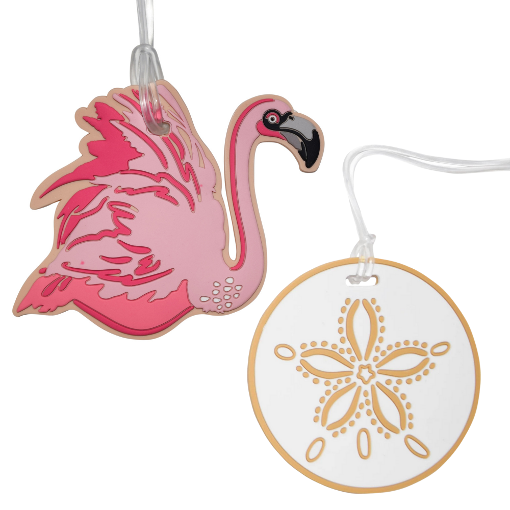 Sand Dollar & Sophisticated Flamingo Silicone Luggage Tag Set of 2