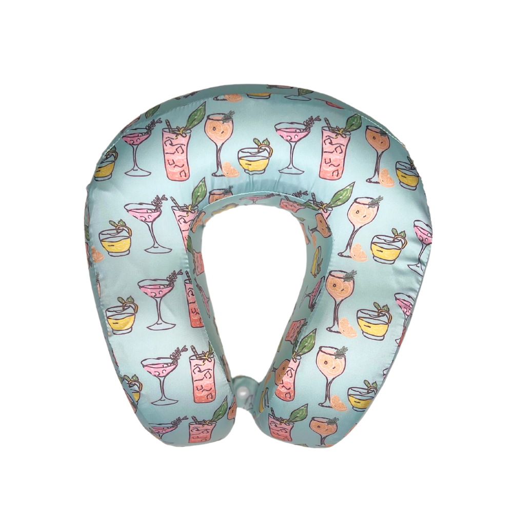 Tropical Cocktails Satin Memory Foam Neck Pillow and Seafoam Satin Eye Mask Set