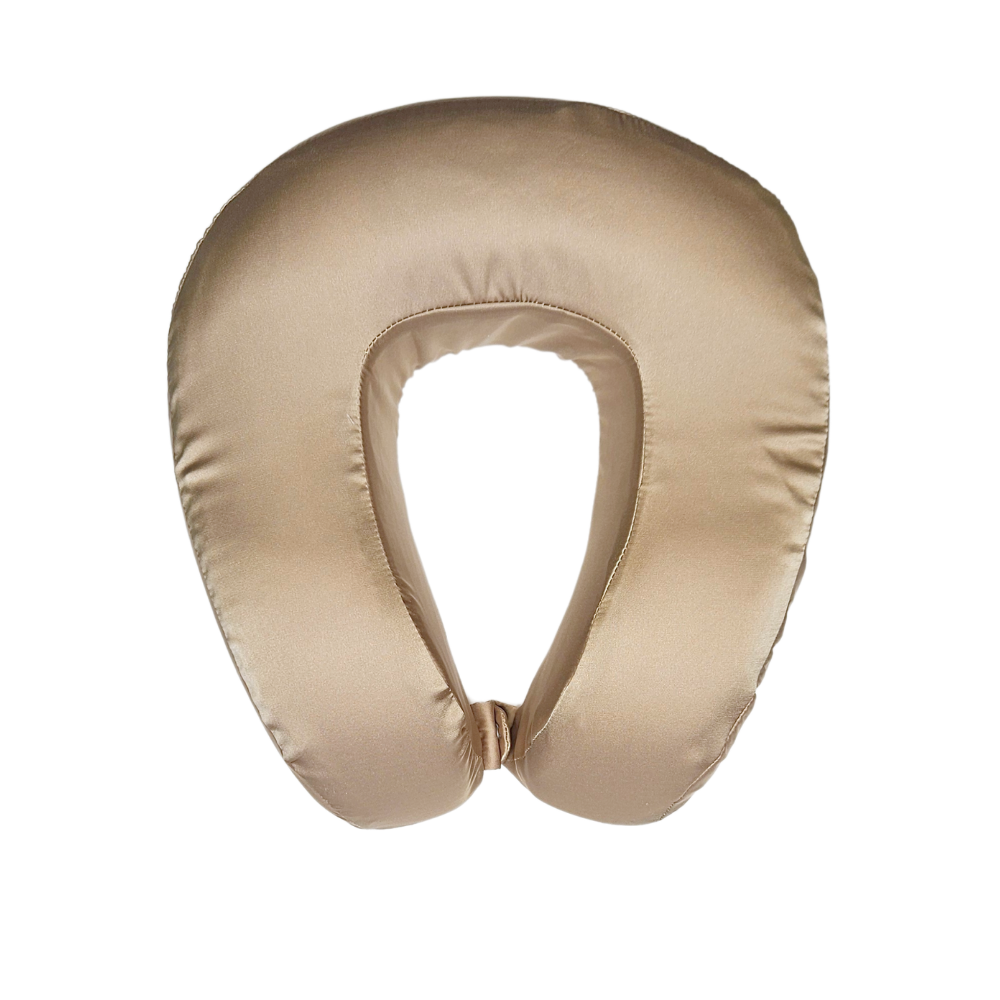 Taupe Satin Memory Foam Neck Pillow and Dog Satin Eye Mask Set