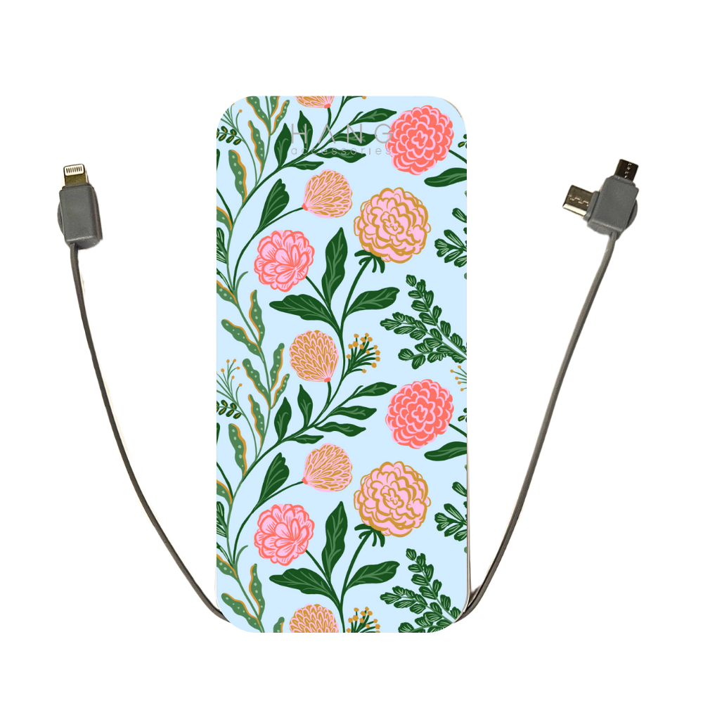 Blue Floral Portable Phone Charging Bank