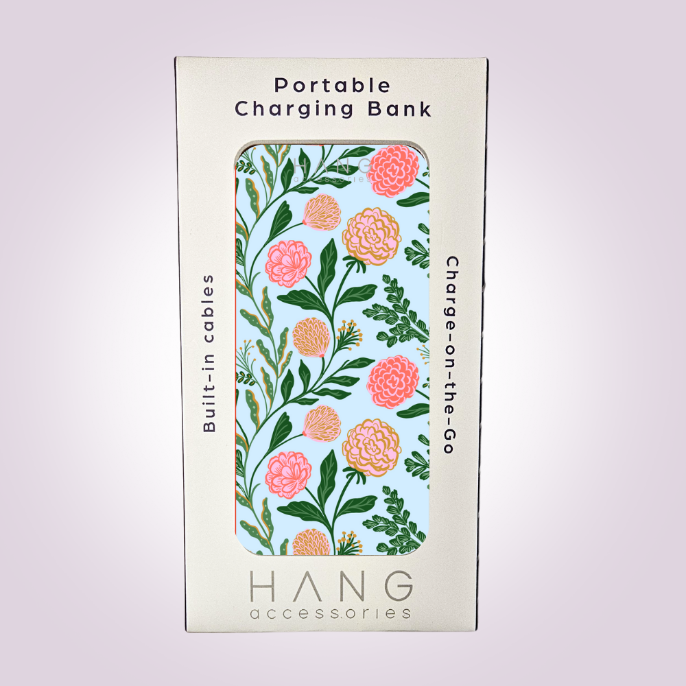 Blue Floral Portable Phone Charging Bank