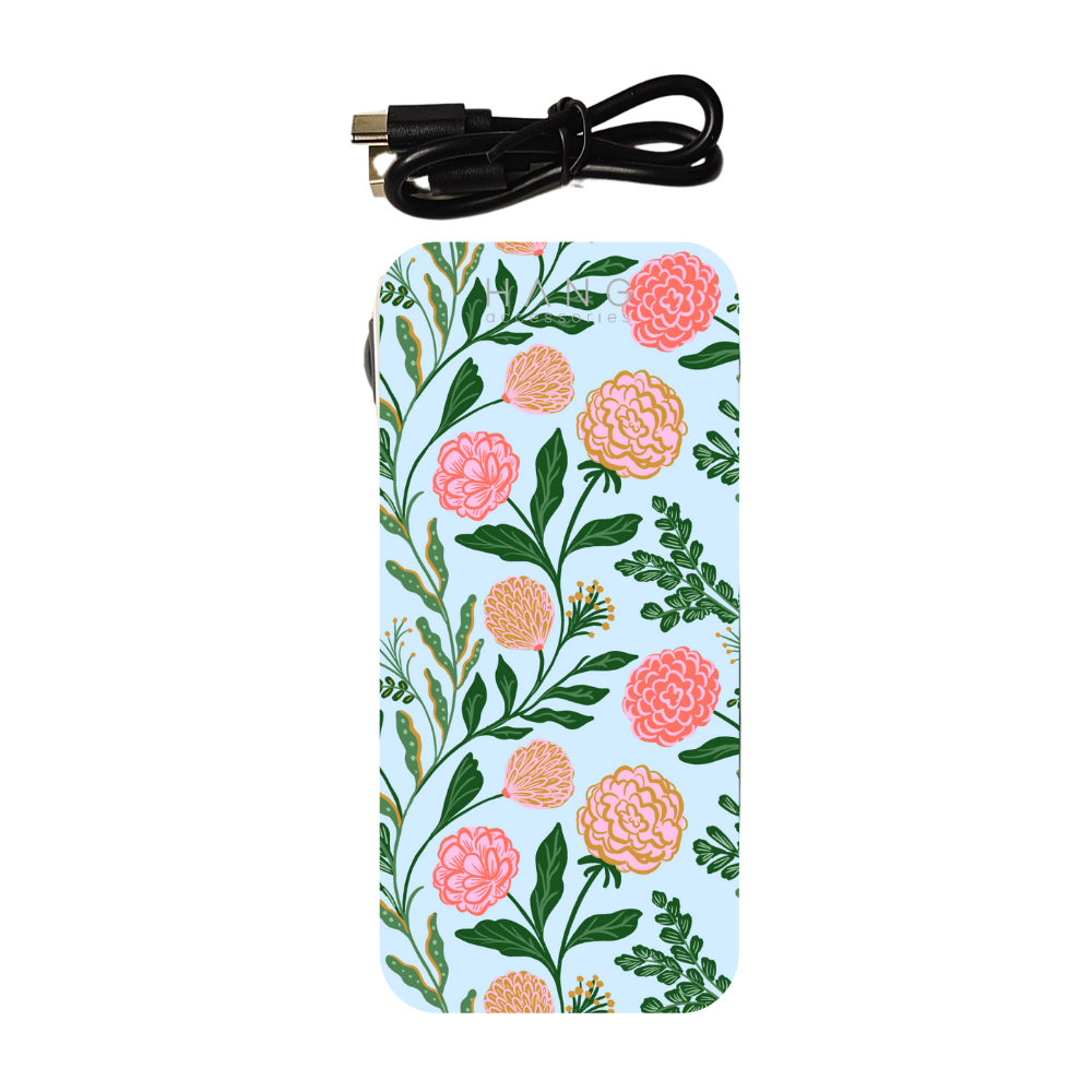 Blue Floral Portable Phone Charging Bank