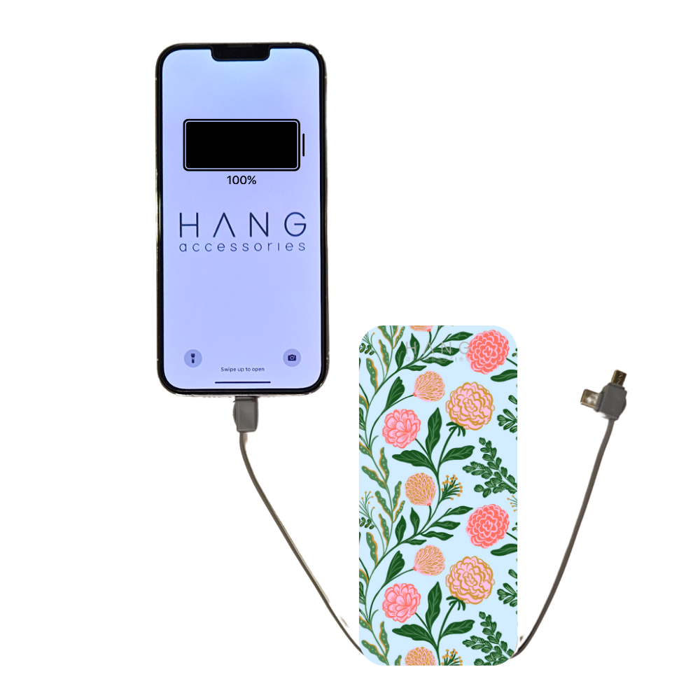 Blue Floral Portable Phone Charging Bank