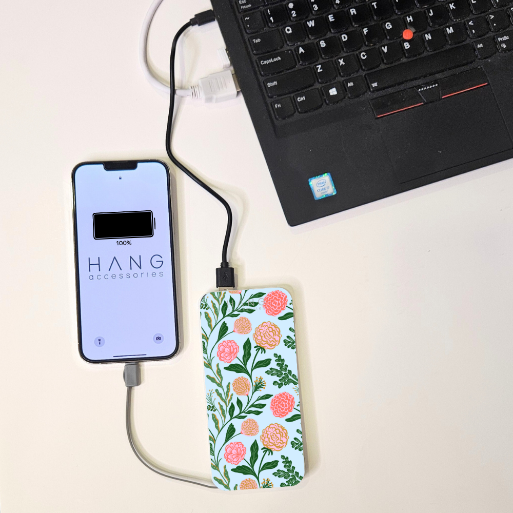 Blue Floral Portable Phone Charging Bank