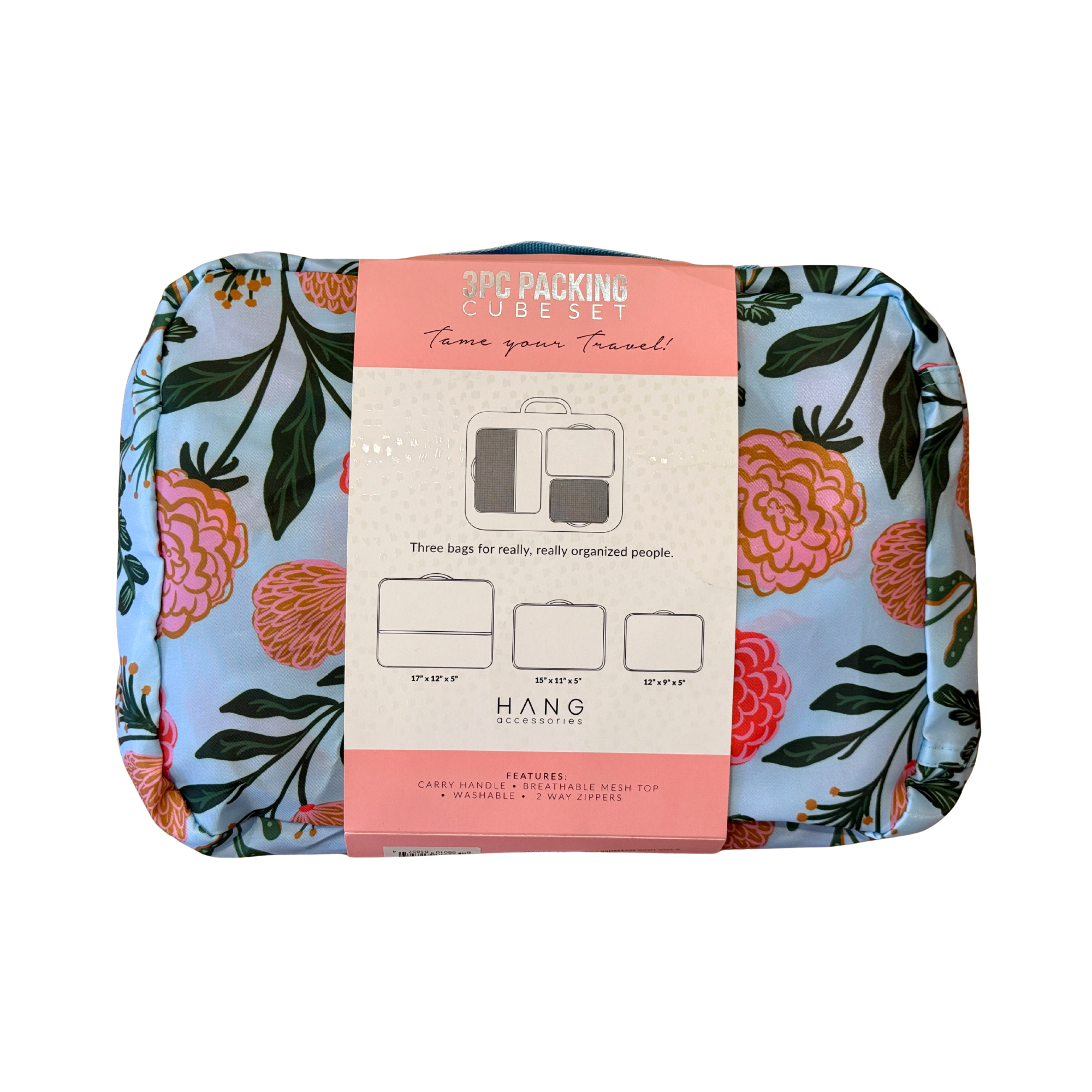 Blue Floral 3 Piece Packing Cube Set