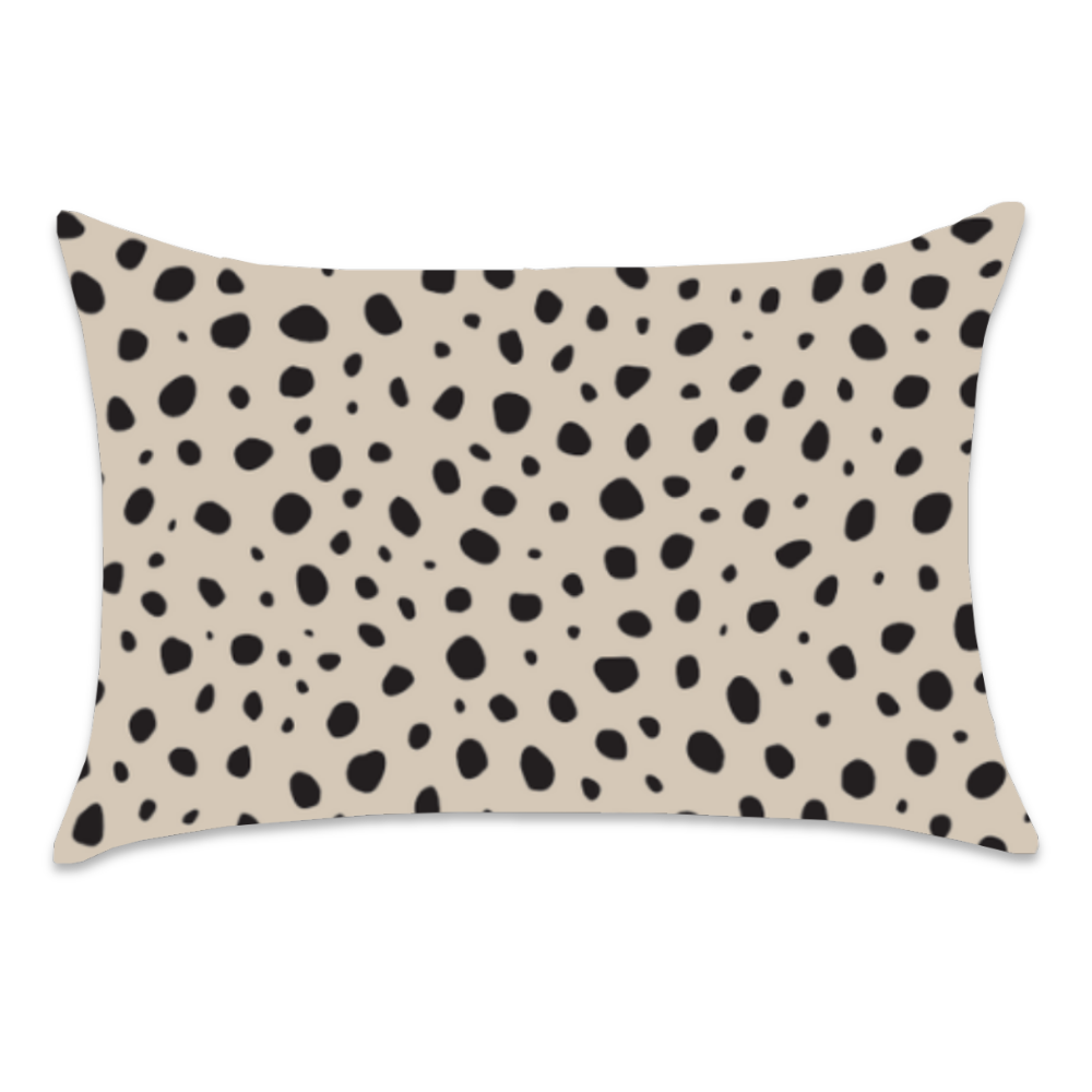 Cheetah Spot satin pillowcase featuring irregular black spots on a beige background.