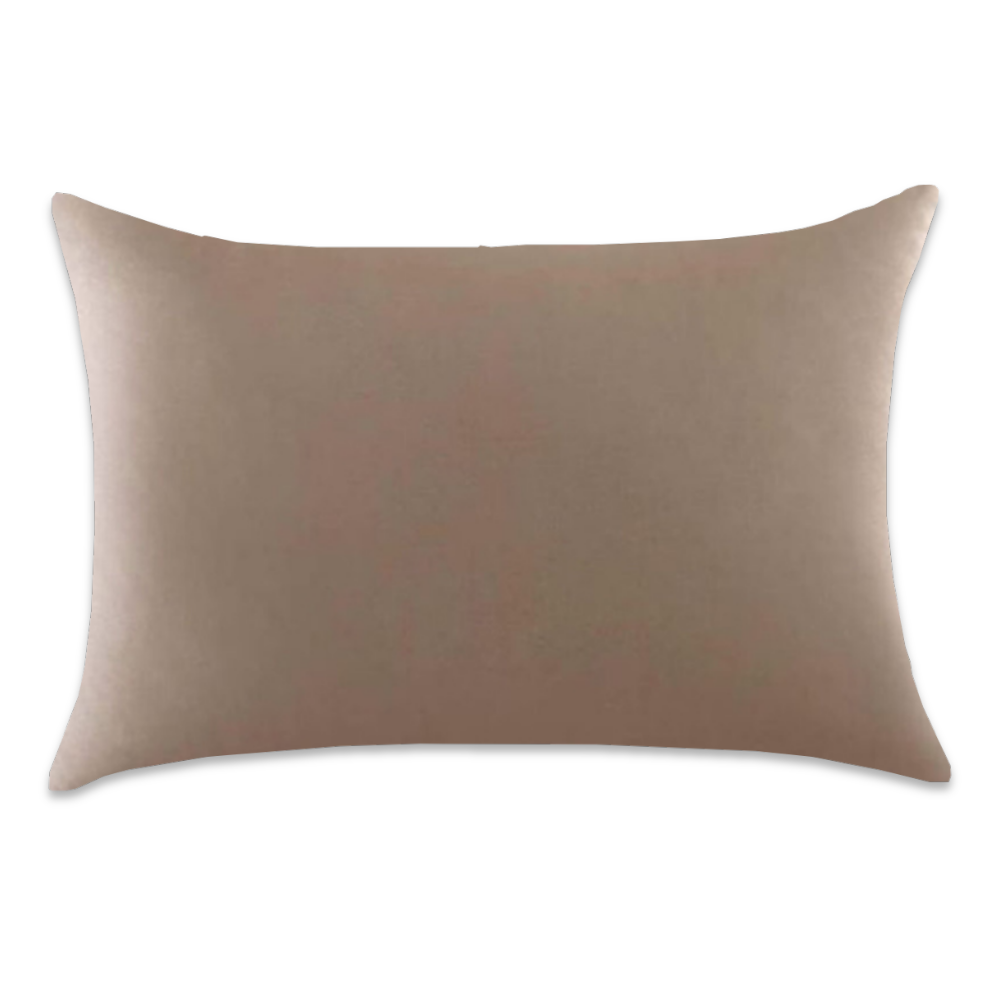 Taupe satin pillowcase in a solid warm taupe color.