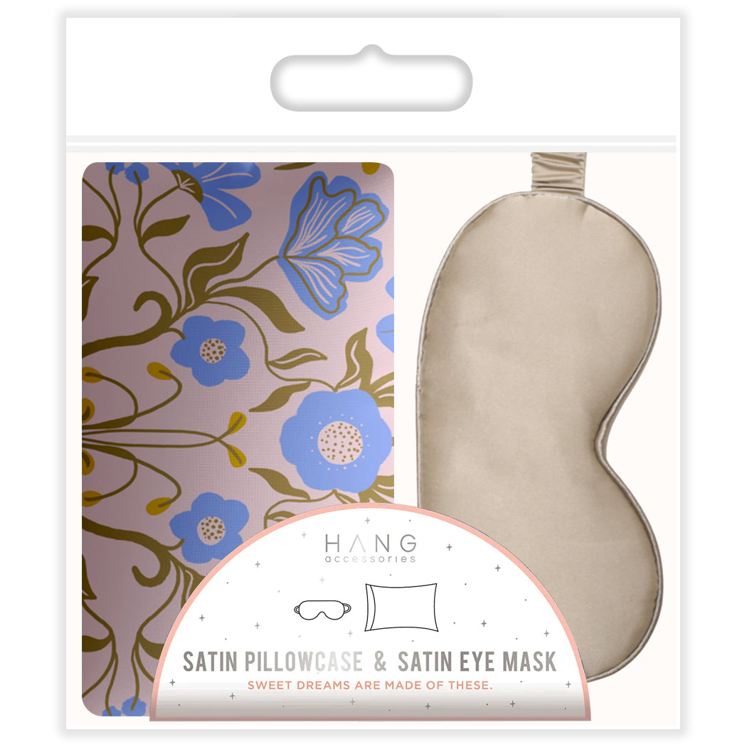 Lemonade Satin Pillowcase & Taupe Satin Eye Mask Sleep Set