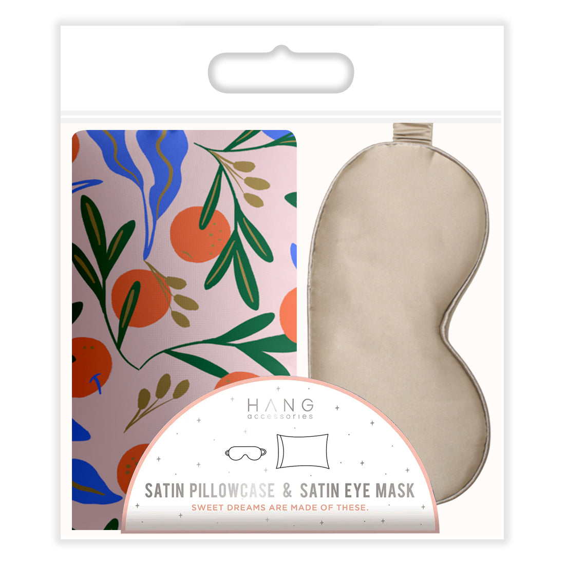 Italian Orange Satin Pillowcase & Taupe Satin Eye Mask Sleep Set