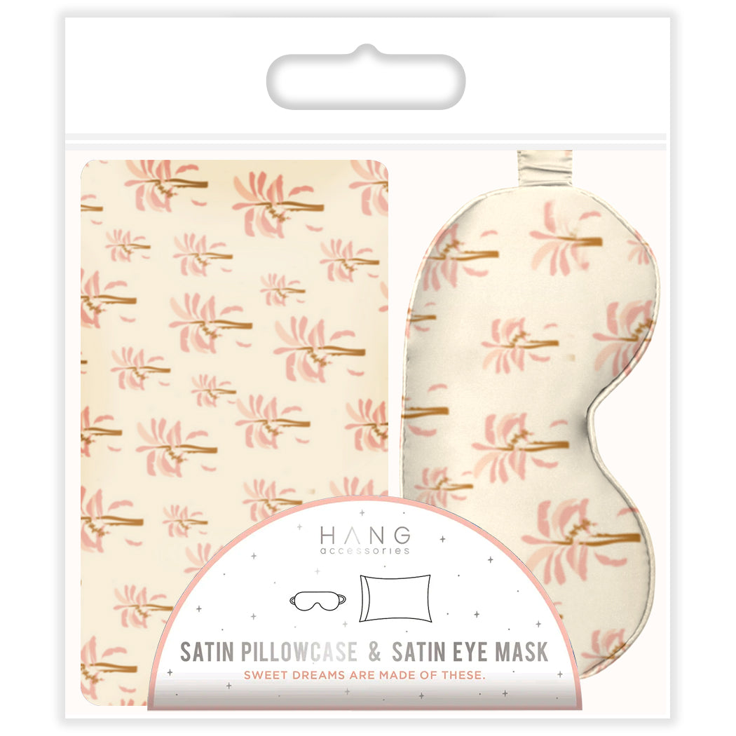 Pink Palm Eye Mask & Palm Pillowcase Satin Set