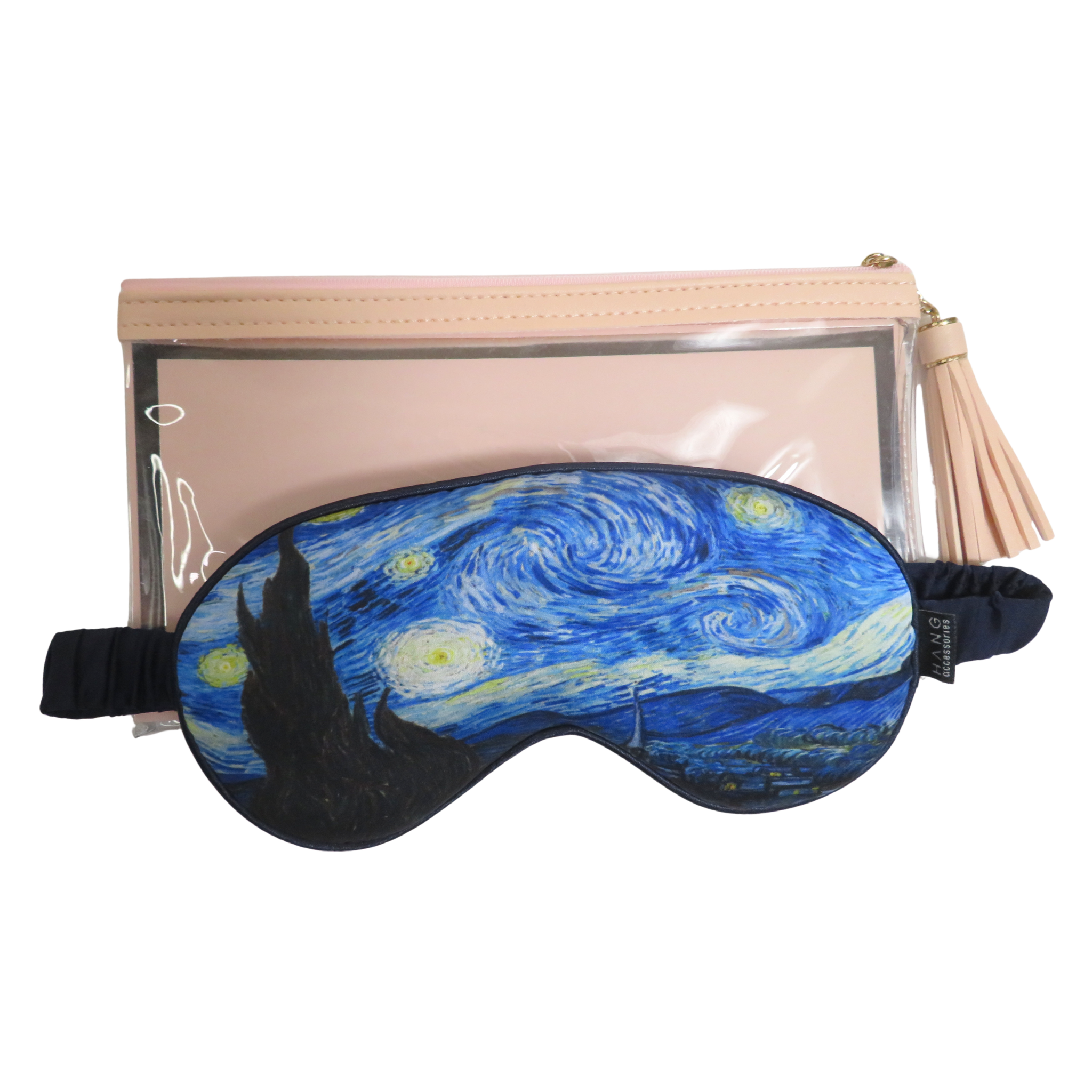 Starry Night satin sleep mask with its included blush travel pouch