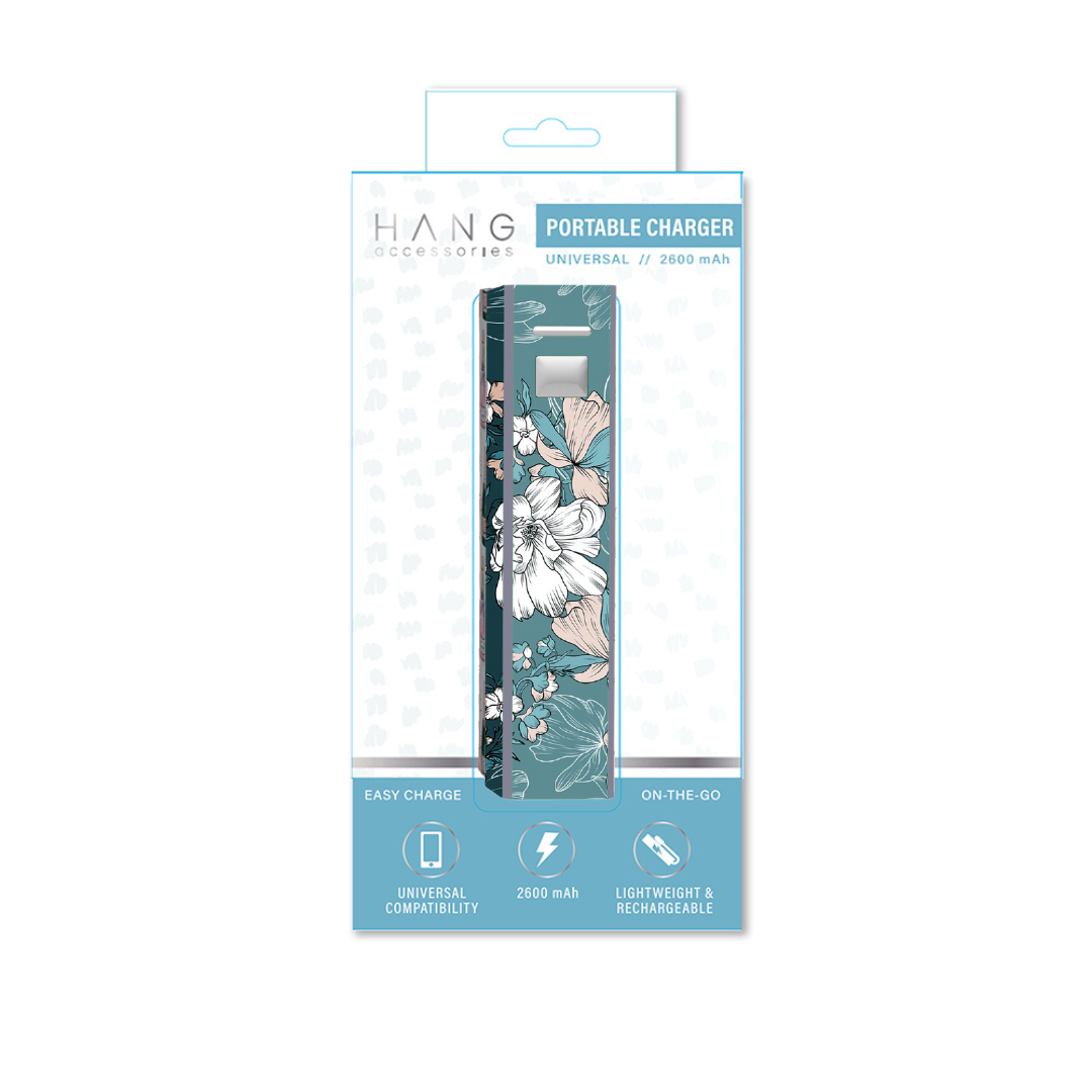 Portable Phone Charger Blue Floral