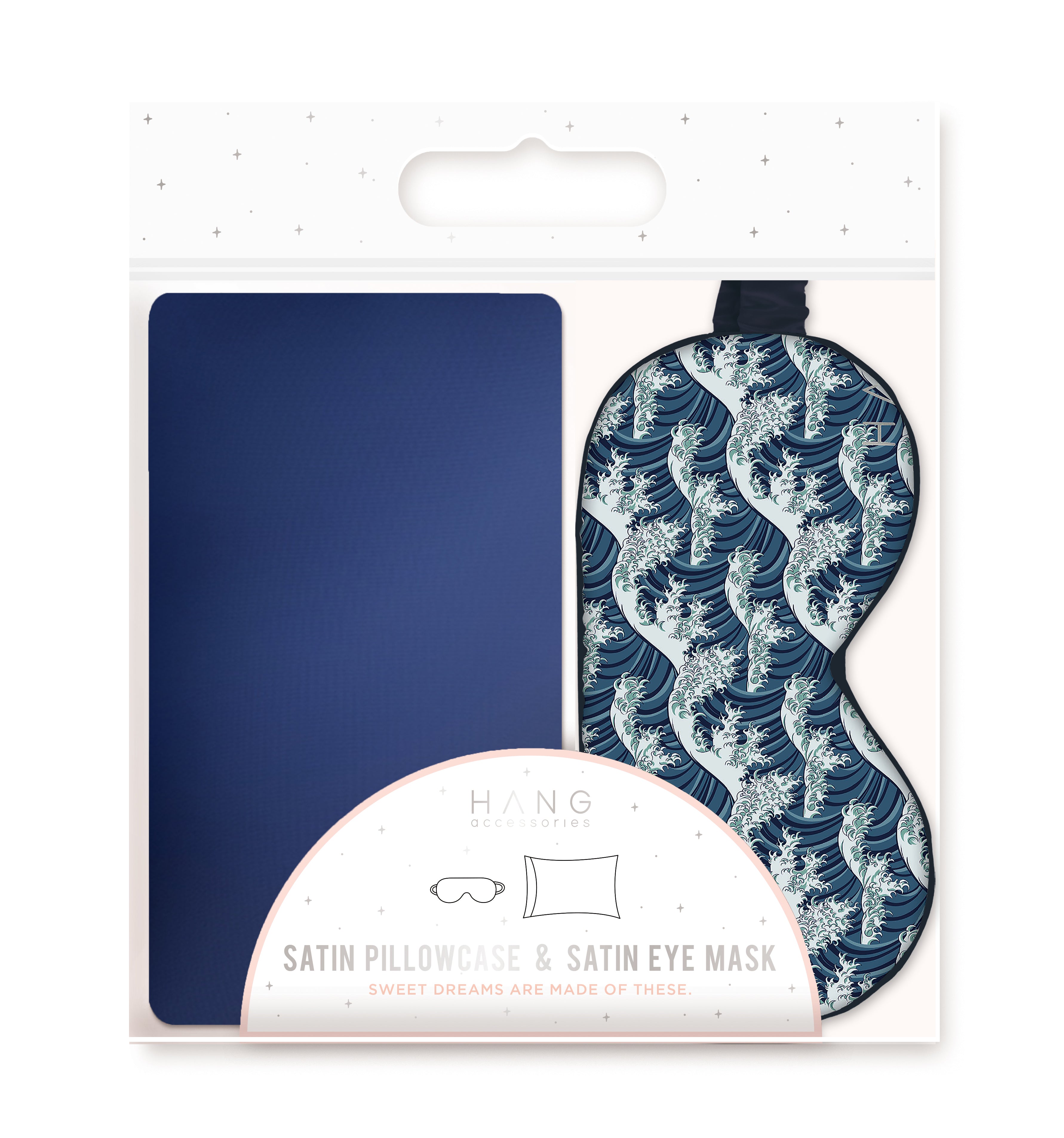 Wave Eye Mask & Ocean Blue Pillowcase Satin Set