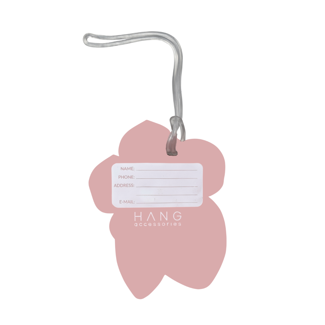 Back of tropical flower luggage tag with name, phone, address, and email identification card